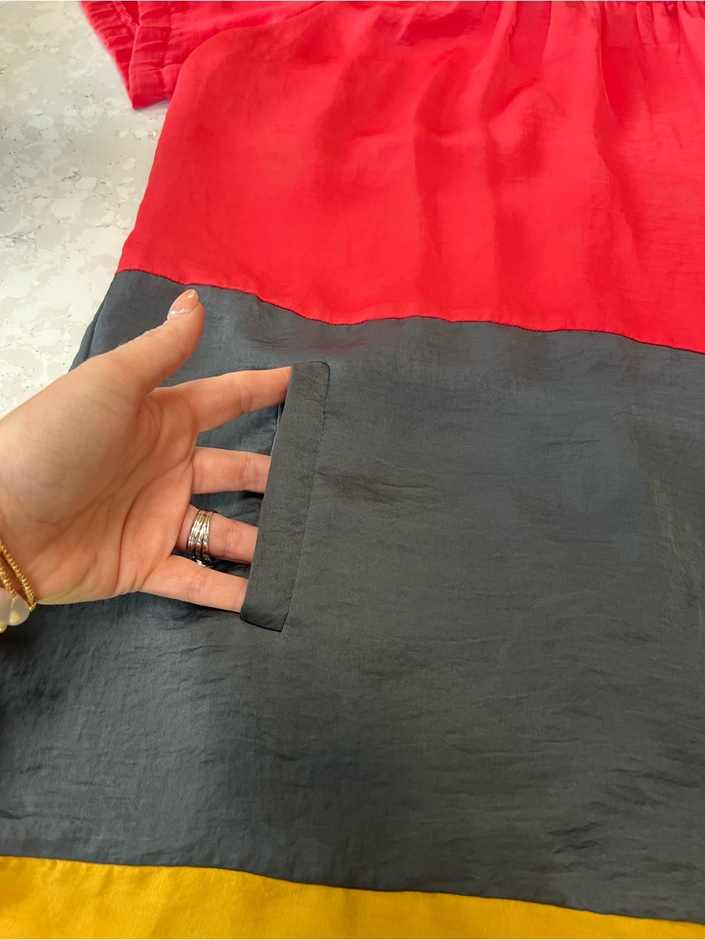 Uncle Frank Colorblock Mini Dress in Red, Charcoal, Mustard - Picture 2 of 3